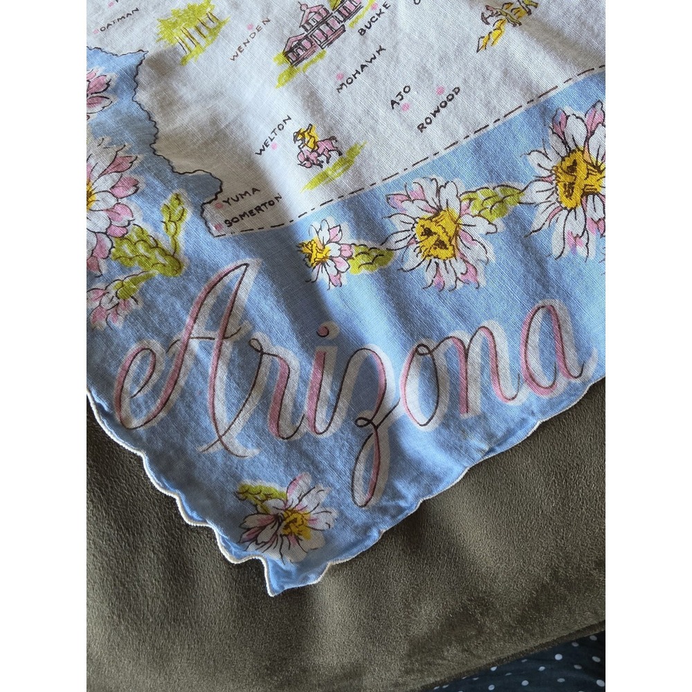 VTG Arizona Map Handkerchief Blue White Pink Yellow Green Unisex Hanky Kerchief - Picture 3 of 5